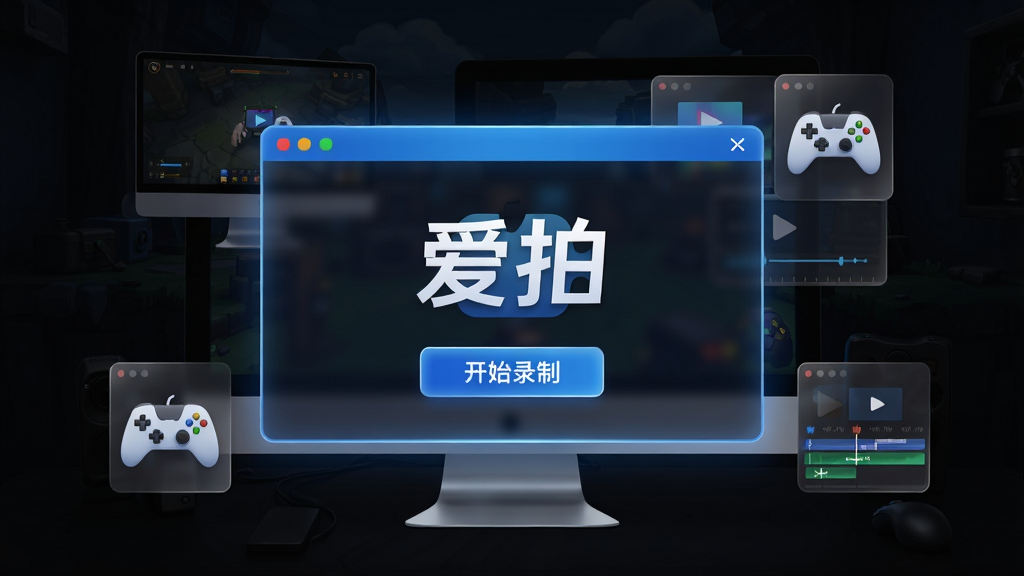��������չʾ�����������������棬����Ϊ��ɫ��Ϸ����������������Ϊ��ɫ������������ʾ�����ġ�Logo�롰��ʼ¼�ơ���ť����Χ���Ƶ�����Ļ����Ϸ�ֱ�����Ƶ����ʱ����ͼ�ꡣ���ֲ��þ��жԳƹ�ͼ������ִ���Լ��ϸ�ڰ�������߿����͸����壬���ʸ��壬�ɾ������޶���Ԫ�ء�