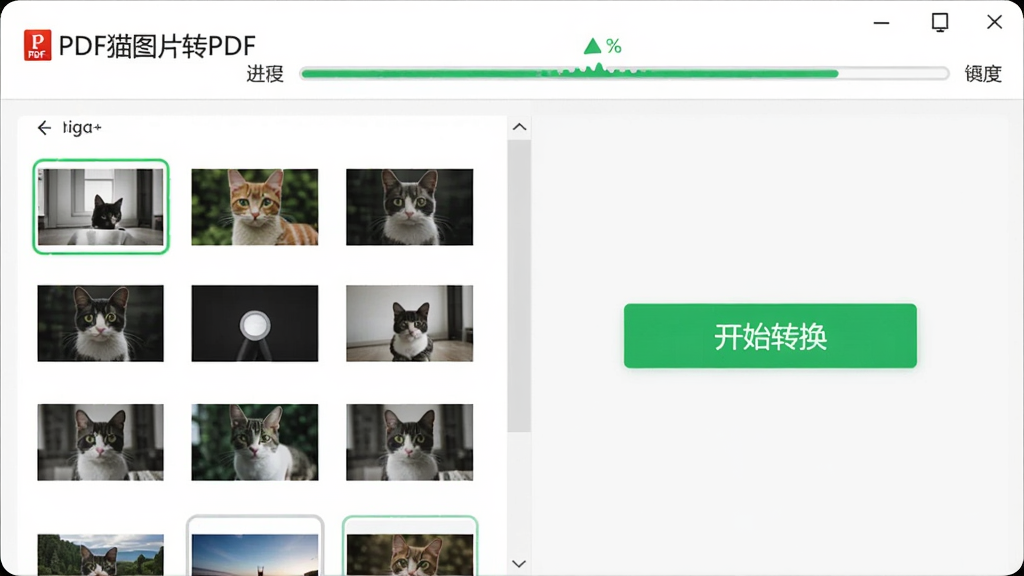 ��������Ϊ��PDFèͼƬתPDF������ת�����棬�����ʾ����ͼƬ����ͼ�б����Ҳ��С���ʼת������ť�����涥���н����������ּ�࣬�������ҽṹ�����������£��԰�ɫ��ǳ��ɫΪ����ϸ�ڴ�����ɫ�����������������������޶���Ԫ�ء�