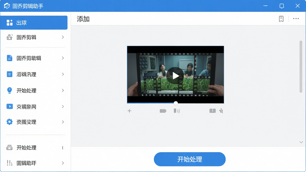 һ��չʾ���Ǽ�������������ĸ����ͼ��������Ƽ����������๦���б������ɼ����м�Ϊ��Ƶ�ļ��������򣬵ײ�Ϊ��ʼ������ť���������ִ���ɫ��������Ϊ���������������ɾ��޶���Ԫ�أ�ͻ��������רҵ�������ԣ�ͼƬ����ʾ�����Ǽ������֡�������