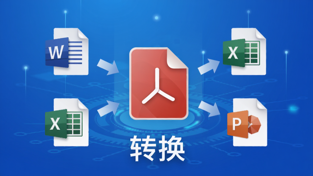 ���ֲ廭���չʾ��ɽPDF��ʽת�����ܣ�����ļ�ͼ�꣨Word��Excel��PPT��Χ��һ������PDFͼ�꣬�м�ͷָ��ת��������Ϊ������ɫ�Ƽ��У�������ֱ�ۣ����ġ�ת�����������޶���Ԫ��