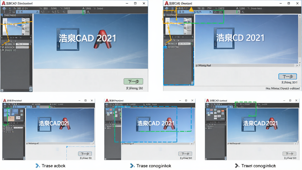 浩辰CAD 2021安装教程步骤图,主体为安装向导界面,布局分步展示,风格简洁,细节包含“下一步”按钮,画质清晰,干净无多余元素