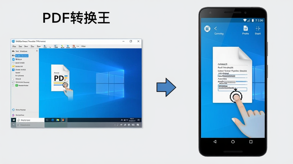 չʾ��PDFת�������ڵ��Զ˺��ֻ��˲����Աȣ����ΪWindows���棬�Ҳ�Ϊ��׿�ֻ����棬�м��ü�ͷ���ӡ��������ҶԳƣ�����Ϊǳ��ɫ�����дʵ��ϸ����ʾ�ļ���ק�ʹ���������������ʸ��壬�ɾ��޶���Ԫ�ء�