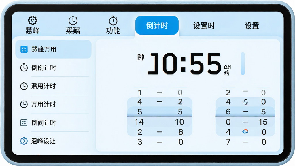 ���壺�۷����ü�ʱ���Ķ�ģʽ�л����棬������ܱ�ǩҳ�������У���ǰ�������ʱ��ҳ�档���֣����Ϊ�����б����Ҳ�Ϊ��Ӧ������塣�Ű棺����ʱ���־��зŴ���ʾ���·�Ϊʱ�����ù��֡������ˬ��ǳ������ɫ��ϸ�ڣ�������ǩ��ͼ�������֣���ǰ��ǩ������ʾ���������������ֹ���ѡ���������ʣ����壬�ɾ��������޶���Ԫ�ء�