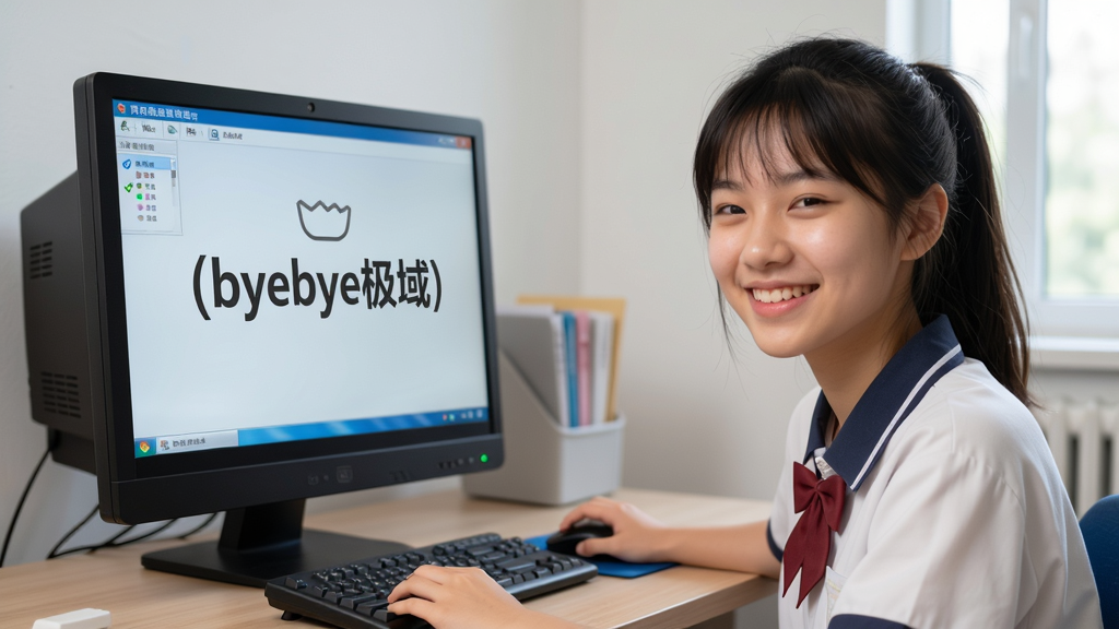 再见极域(byebye极域)电脑屏幕前一个学生成功解除管控后露出轻松笑容,界面简洁,主体+布局+排版+风格+细节+画质,画面干净无多余元素,高清晰度,写实风格