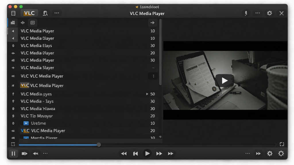 VLC Media Player �����棬��ɫ���⣬�����ǲ����б����Ҳ�����ƵԤ�����ڣ��ײ��в��ſ����������������ִ������廭�ʣ��ɾ��޶���Ԫ��