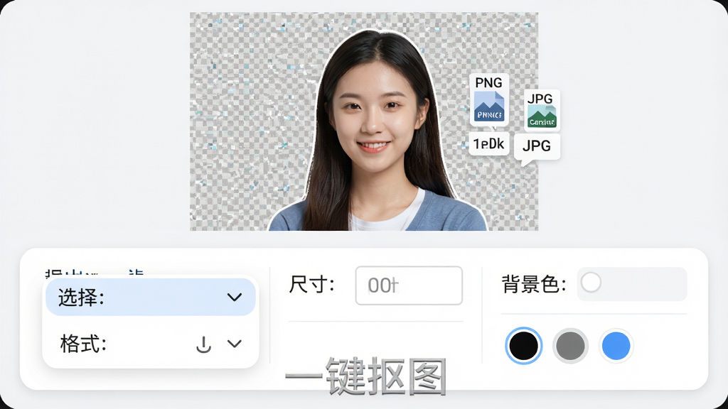 ���壺һ����ͼ�����ĵ������ý��棬�и�ʽѡ�������˵����ߴ������ͱ���ɫѡ����֣�����ΪԤ��ͼ���·�Ϊ�������������Ű棺����ʽ���֣�ѡ������������ִ�ǳɫϵ��Բ����ơ�ϸ�ڣ�Ԥ��ͼ�������ѿٳ�������Ϊ͸�������Ա��С�PNG������JPG���ȸ�ʽ��ǩ������ײ��С�һ����ͼ��ˮӡ�����ʣ����壬�ɾ����޶���Ԫ�ء�