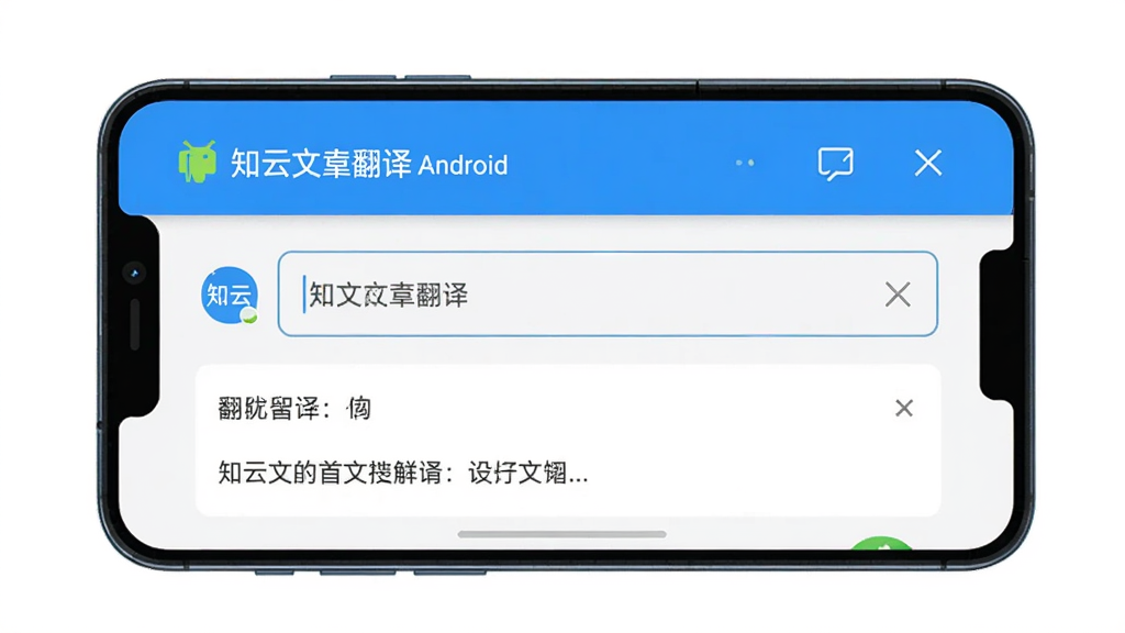一张手机屏幕显示知云文献翻译安卓版界面,下方有翻译输入框和翻译结果,界面简洁,浅色背景,画质干净,无多余元素