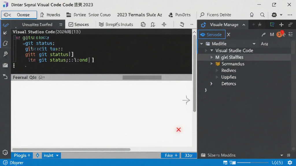 Visual Studio Code 2023中文版底部面板显示内置终端,输入git status命令,右侧源代码管理图标有红色数字角标,文件列表出现修改标记M,界面为浅色主题,布局清晰,风格专业,细节真实,画质高清,干净无多余元素