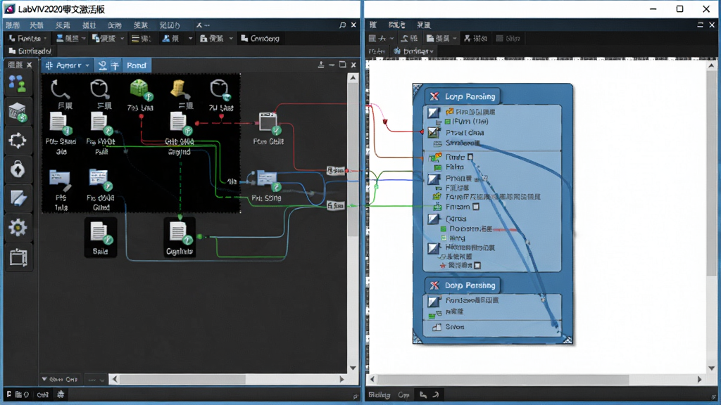 LabVIEW2020中文激活版主界面预览图,展示前面板与程序框图并排布局,图标连线清晰可见,整体风格专业科技感,蓝色调为主,画质干净清晰,无多余元素
