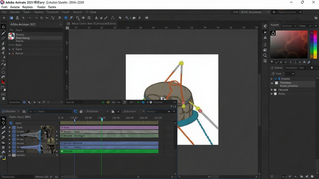 展示Adobe Animate 2021简体中文版在电脑上运行的截图,界面完整显示时间轴与绘图区,背景干净,风格写实,细节清晰,画质高清