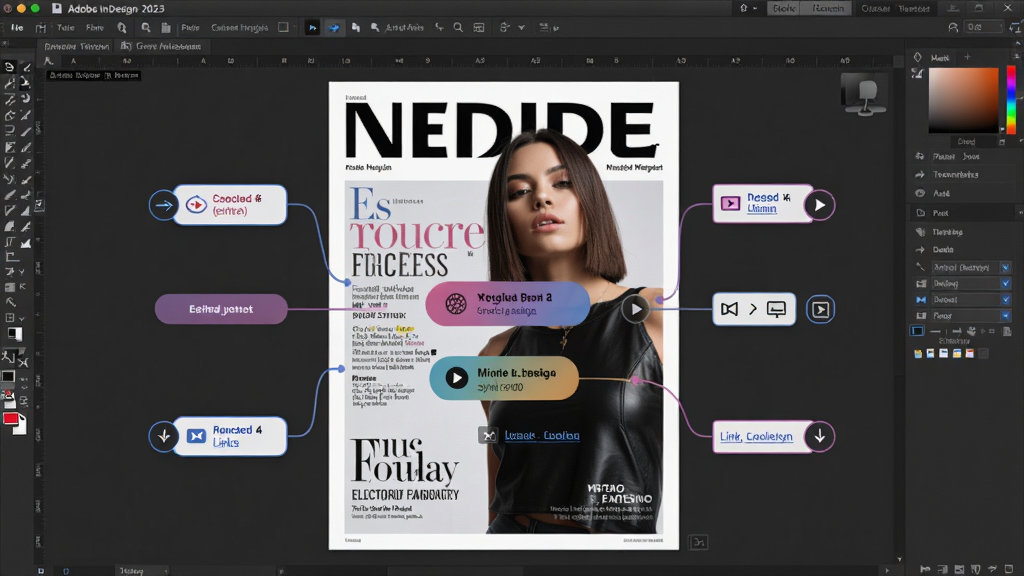 ���壺Adobe InDesign 2023���İ潻��ʽPDFԤ�����棬չʾ���а�ť�����ӵĵ�����־ҳ�棬���֣�ҳ����У���Χ�н���Ԫ�ر�ʶ���Ű棺�ִ���־��񣬷��ʱ�ж��У�ϸ�ڣ���ť�������ӡ���ý��ͼ��ɼ������ʣ����壬�ɾ����޶���Ԫ��