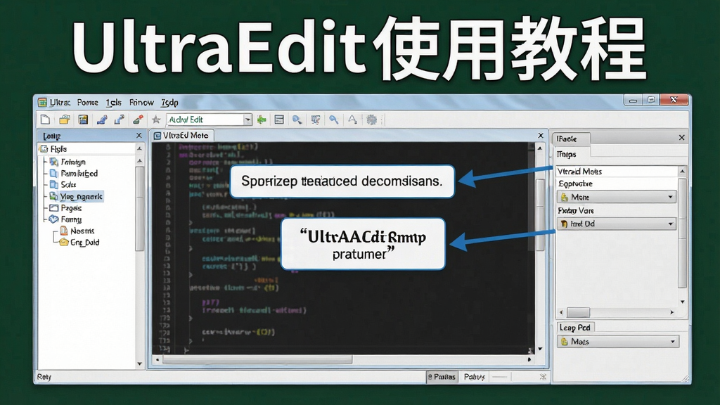 UltraEdit 使用教程图,展示软件界面和操作步骤,文字标注清晰,高分辨率,画质干净
