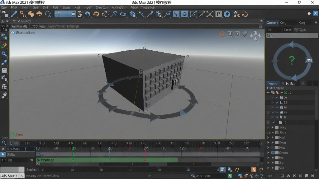 3ds Max 2021操作教程场景,显示软件主界面、时间轴与视口导航控件,风格简洁,细节清晰,画质高清干净