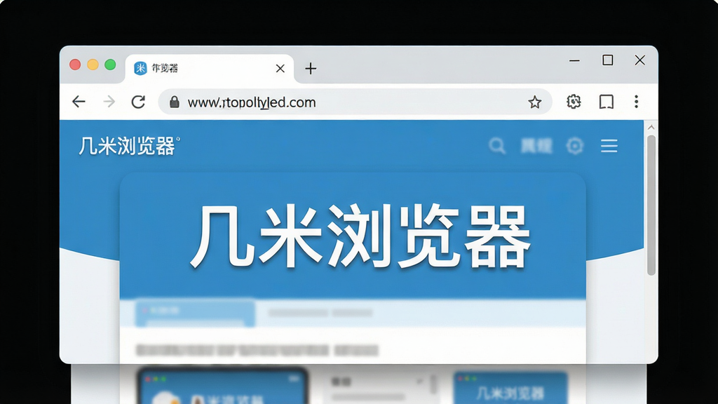 一张现代简约风格的浏览器软件主界面预览图,主体是几米浏览器的窗口全貌,包含顶部标签栏、地址输入框和下方网页内容展示区,布局清晰,排版规整,整体采用蓝白配色,风格扁平化,细节上展示出流畅的圆角设计和细腻的阴影效果,画质高清干净,无多余元素,图片上显示文字