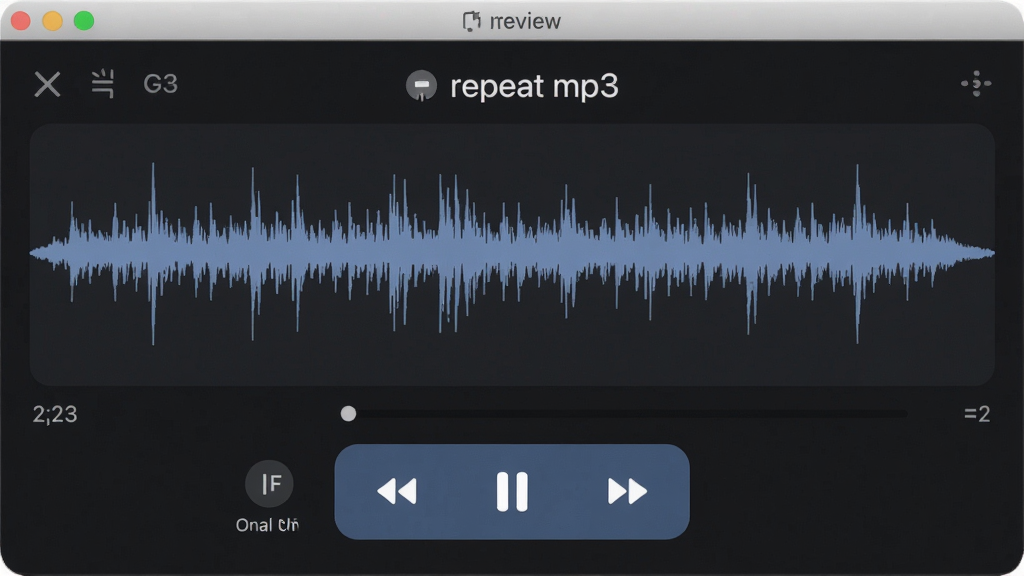 复读软件 repeat mp3 主界面预览图,展示音频波形与复读控制按钮,布局清晰,风格简洁现代,细节丰富,画质干净无多余元素