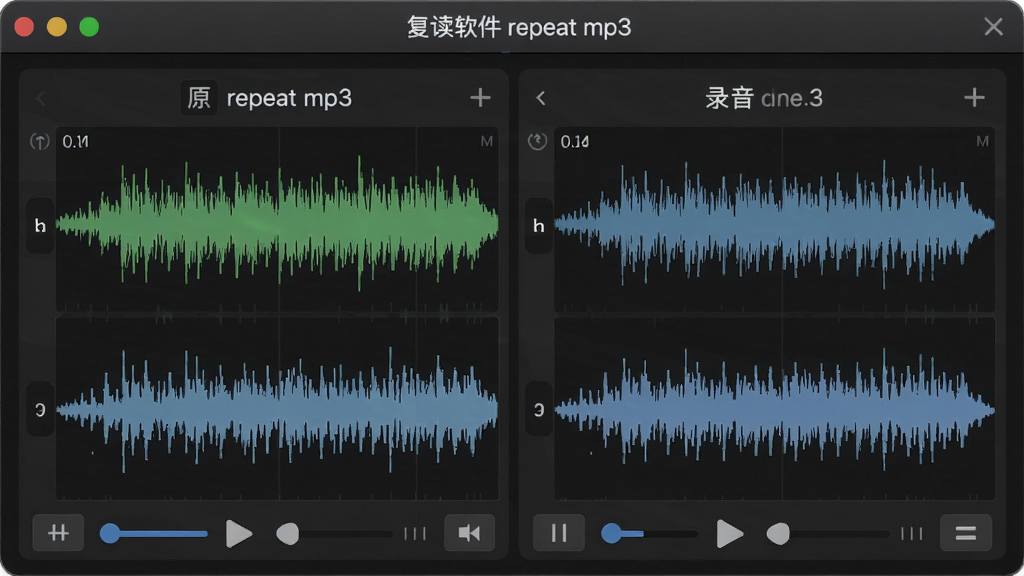 复读软件 repeat mp3 录音对比界面,显示原音频与录音波形对比,布局清晰,风格实用,细节丰富,画质干净