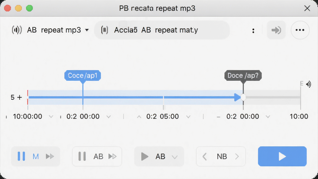 复读软件 repeat mp3 AB点循环设置界面,显示时间轴与起止标记,布局直观,风格清爽,细节清晰,画质干净