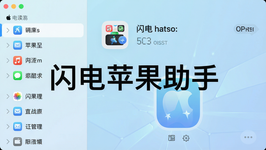一张展示闪电苹果助手主界面的高清截图,界面简洁明亮,左侧功能列表清晰,右侧显示设备信息,背景为浅蓝色渐变,整体风格现代科技感,画质清晰干净,无多余元素,图片中央带有“闪电苹果助手”字样