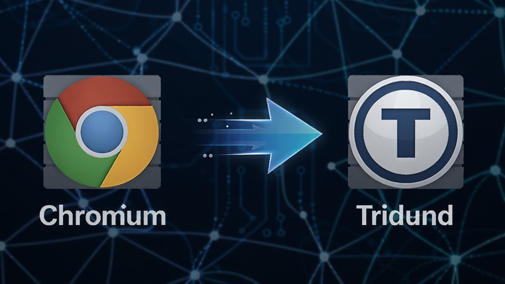 千影浏览器双核切换示意图,左侧为Chromium内核图标,右侧为Trident内核图标,中间由动态箭头连接,背景为抽象网络线条,科技感强,高清画质,干净无多余元素