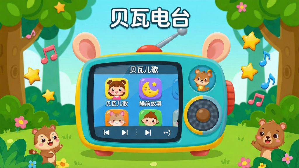 ���壺���ߵ�̨APP����չʾ������Ϊ�������õĿ�ͨɭ�֣�������һ����ͨ���������ͣ���Ļ����ʾ�����б������֣����й�ͼ��������ռ�Ӿ����ģ���Χ�������������ǡ�С����Ԫ�ء��Ű棺����Ԫ�ش������£����⡰���ߵ�̨�����ڶ������·�Ϊ����ͼ�����С���񣺱�ƽ����ͨ���ɫ���������죬���϶�ͯ������ϸ�ڣ���������������ֻС���䣬��Ļ����ʾ�����߶��衱��˯ǰ���¡�����Ŀͼ�꣬���廭��ɾ��޶���Ԫ�ء����ʣ�������Ⱦ����ɫ���Ͷȸߣ�����㡣