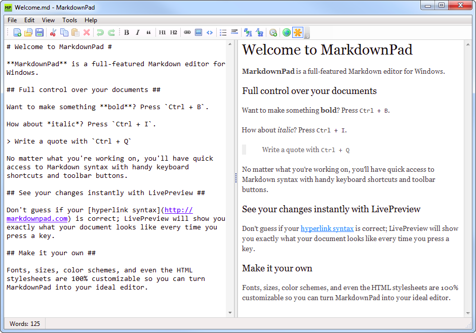MarkdownPad 界面预览图
