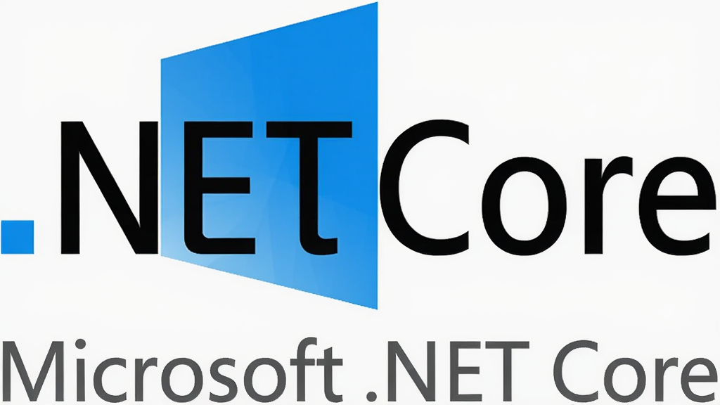 一张展示Microsoft .NET Core 标志的图片,主体为蓝色和黑色相间的品牌Logo,布局居中,背景为干净的白色,风格为扁平化设计,细节清晰,Logo下方有灰色的“Microsoft .NET Core”字样,整体画质高清,干净无多余元素。