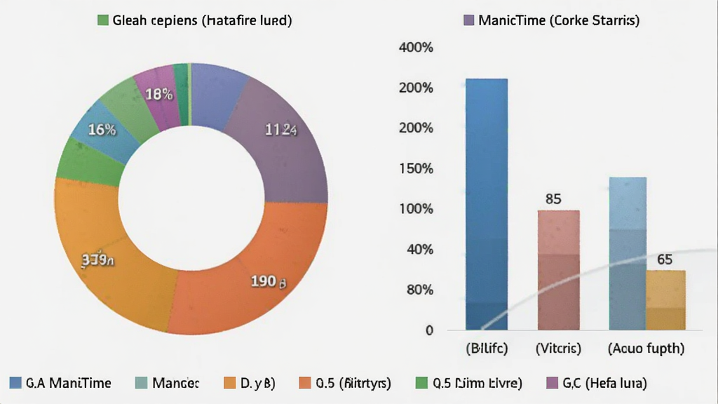 ManicTime软件生成的统计图表预览图,画面中央是一张环形饼图和一组柱状图,展示不同应用类别的使用时长占比,图表配色鲜艳,背景为浅灰色,下方有图例说明,整体风格商务现代,画质清晰,无多余元素