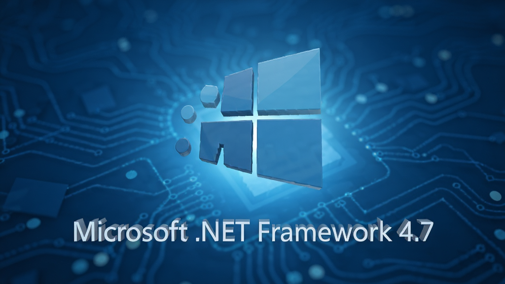 主体为Microsoft .NET Framework 4.7的抽象图标,悬浮于现代科技感蓝色背景中央,布局简洁大气,图标下方有“Microsoft .NET Framework 4.7”字样,风格写实,细节精致,画质清晰干净,无多余元素