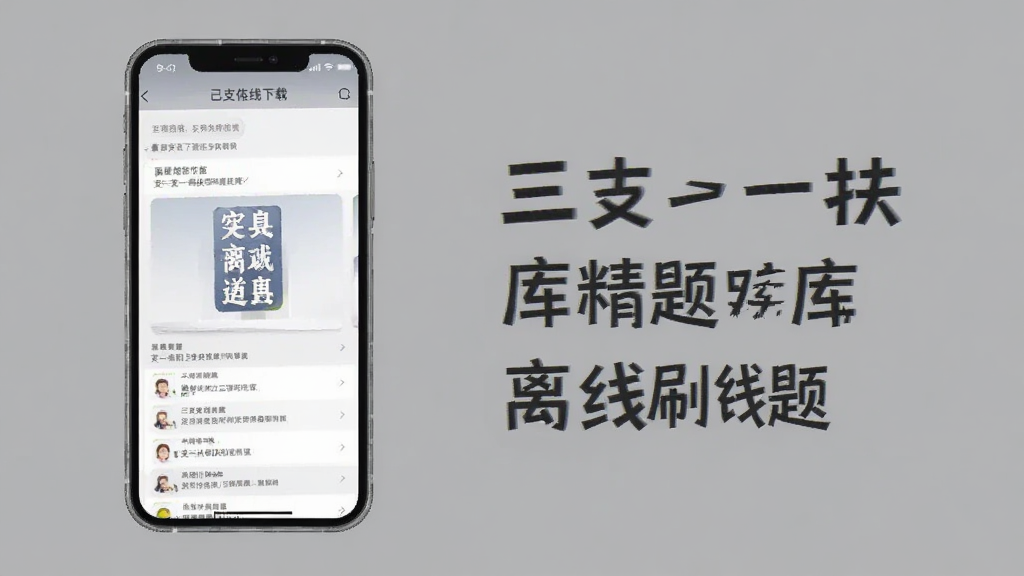 三支一扶精题库离线刷题示意图,手机屏幕显示已离线下载的题库包,背景为灰色调,风格简约,画质干净