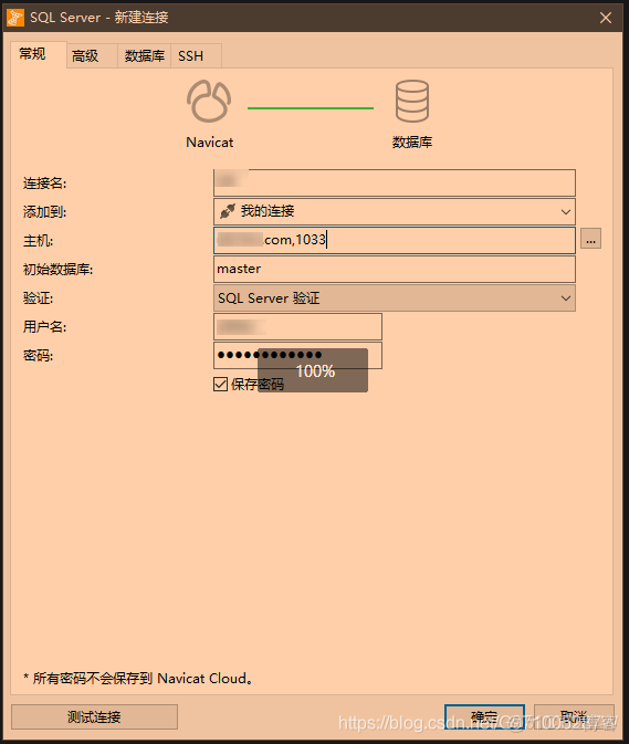 Navicat for SQL Server 连接配置界面