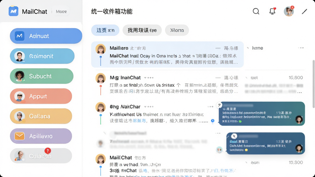MailChat ͳһ�ռ��书��չʾ�����������ʾ����˻���ǩ���м���չʾ�ʼ���������Ϣ�������ǩ���������ֺ�����ɫ����ͣ�����࣬ϸ�ڷḻ�����ʸ��壬�ɾ��޶���Ԫ��