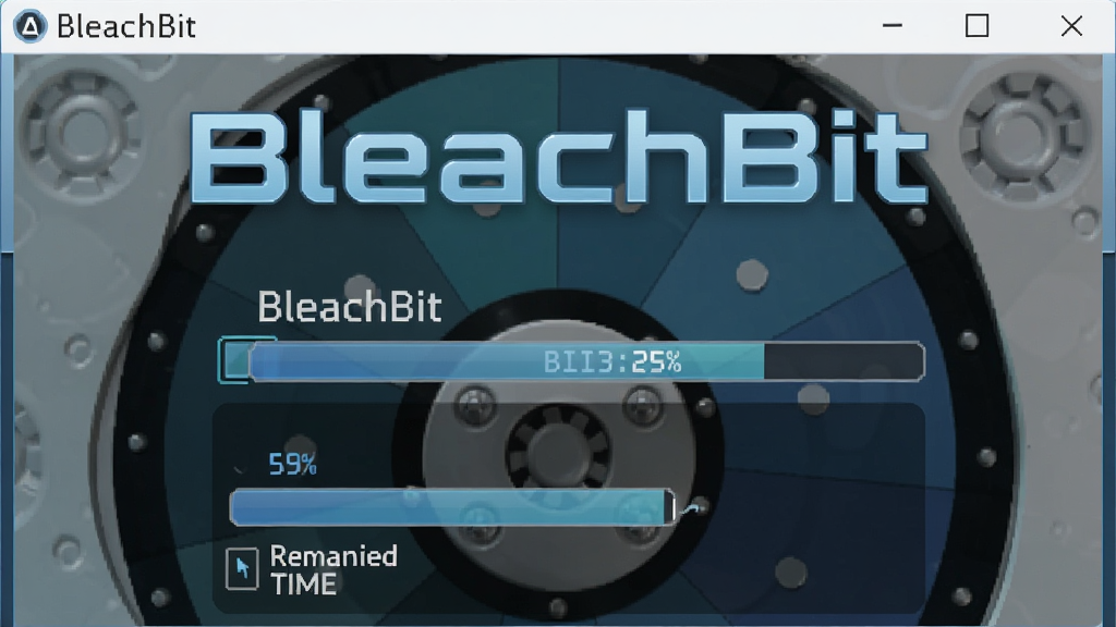 һ��BleachBitִ�д��̲����Ľ�����д����ʾ�������Ȱٷֱ���ʣ��ʱ�䣬����Ϊ�����������ӻ�ͼ�Σ��������ơ�BleachBit���ԿƼ�������֣���ɫ����ƣ�ϸ�����������ʸɾ����޶���Ԫ��