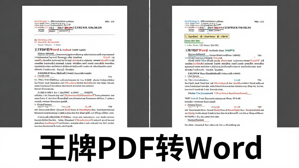 一张展示王牌PDF转Word高精度版面还原效果的对比图,左侧为原始PDF文件预览,右侧为转换后的Word文档预览,两者在排版和字体上完全一致,图片下方标注“王牌PDF转Word”字样,画质清晰干净。