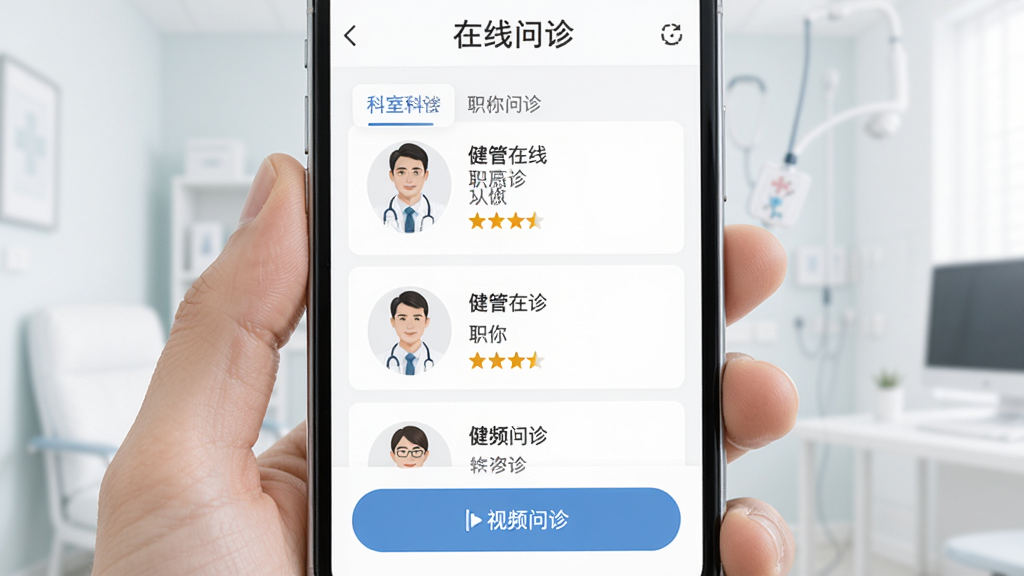 ������������������棬�ֻ���Ļ��ʾҽ���б����������ҡ�ְ�ơ�������Ϣ������Ƶ���ﰴť������Ϊ��ɫҽ�Ʒ�񣬲��ֺ��������ʸɾ��޶���Ԫ��