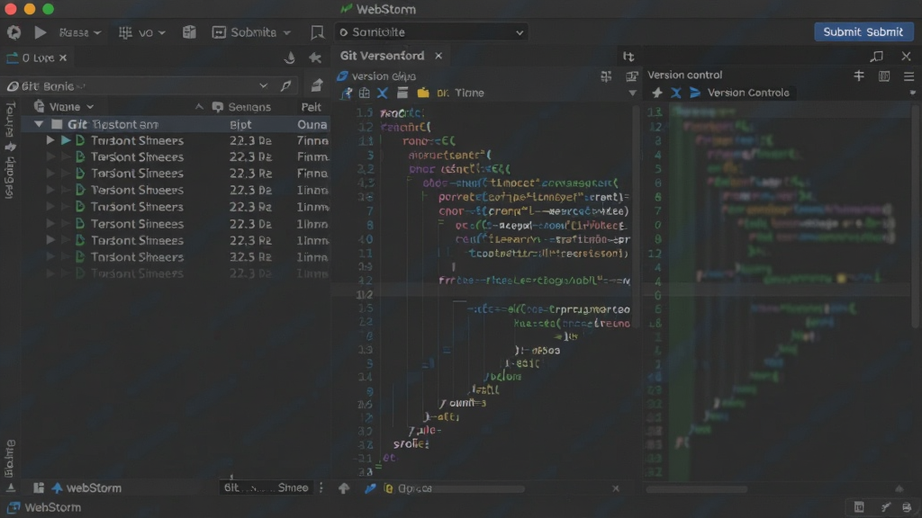 WebStorm软件界面中显示Git版本控制面板,左侧为文件变更列表,右侧为代码差异对比窗口,顶部有提交按钮,深色主题,界面布局清晰,突出版本控制功能,画质干净