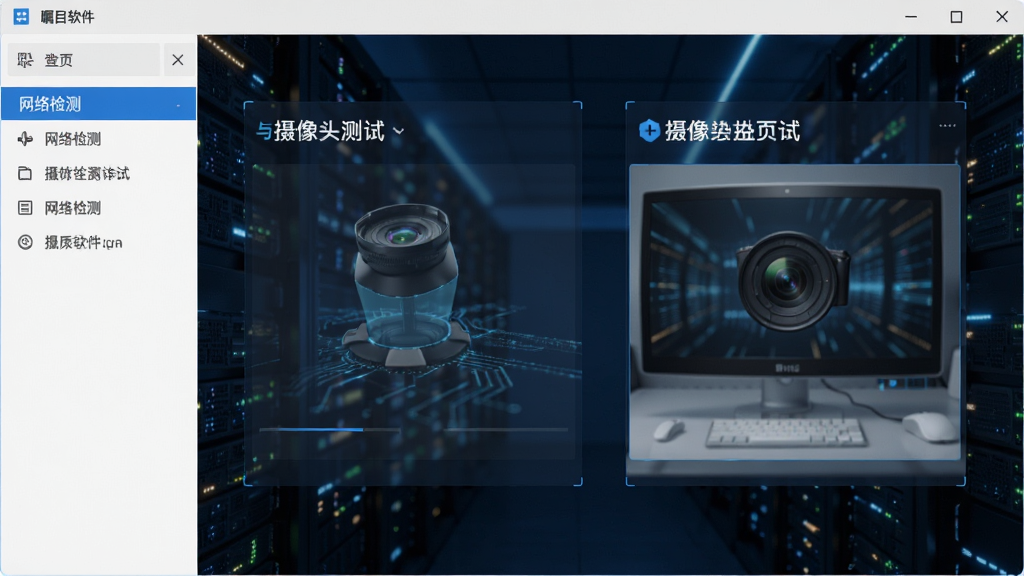 瞩目软件设置界面,网络检测与摄像头测试页面,界面简洁,功能清晰,科技风格,画质干净无多余元素
