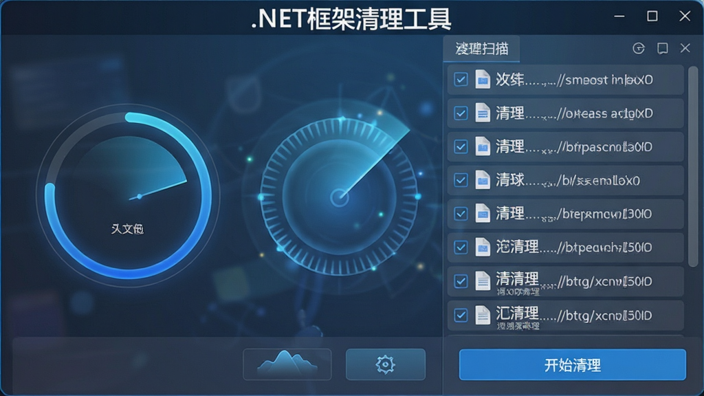 主体:软件执行深度扫描时的动态界面,屏幕中央显示扫描动画与文件列表,列表中有多个可勾选的清理项。布局:扫描界面占据画面主体,左侧为扫描进度圆环,右侧为详细文件列表,底部有