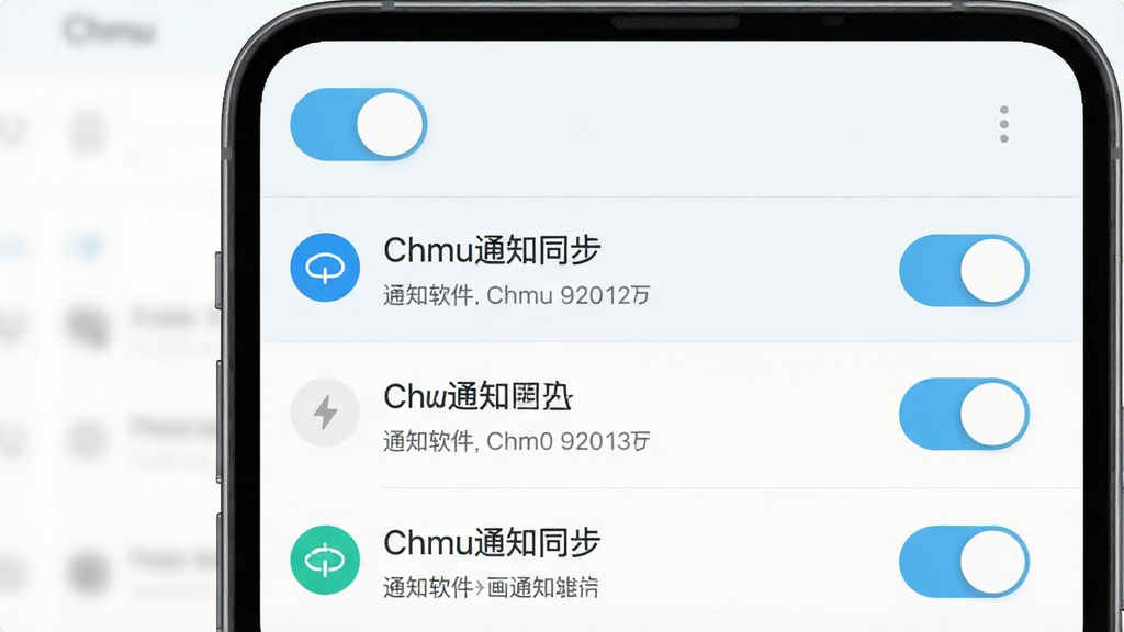 主体:Chmu软件通知管理功能界面。布局:手机屏幕展示通知列表,顶部有开关按钮。排版:列表清晰,开关按钮醒目。风格:浅色背景,简洁明快。细节:显示“Chmu通知同步”字样。画质:高清,干净无多余元素。