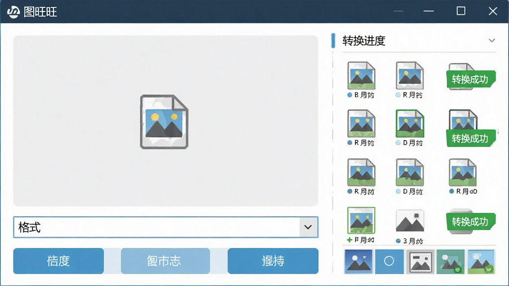 ���壺ͼ���������ĸ�ʽת�����ܽ��档���֣�����Ϊ�ļ���ק�����·�Ϊ��ʽѡ�������˵����Ҳ�Ϊת�������б����Ű棺������岼�ֺ�����������ť��Ŀ�����ʵ�������񣬽�����ˬ��ϸ�ڣ�����չʾ����ͼƬ��ʽͼ�꣬����ʾ��ת���ɹ�������ɫ��ʾ��ǩ�����ʣ��ɾ����޶���Ԫ�أ�����չʾ�������ơ�ͼ��������