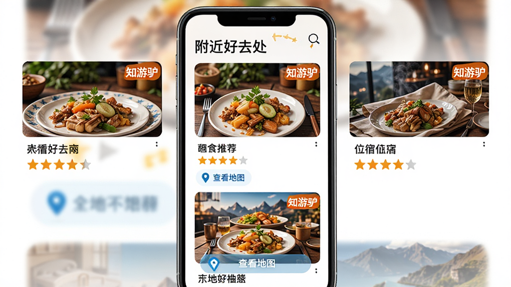 ���壺֪��¿APP�����Ƽ�ҳ�棬չʾ��ʳ��ס�޿�Ƭ�����֣��ֻ���Ļ�����������Ƽ���Ƭ��ÿ�ſ�Ƭ����ͼƬ�����������֡��Ű棺����Ϊ��������ȥ�������⣬��Ƭ�·��С��鿴��ͼ����ť�����ʱ�л��ã�ɫ��������ϸ�ڣ���Ƭ�����С�֪��¿��С�꣬�����Ǽ����������ʣ����壬�������������ҡ�