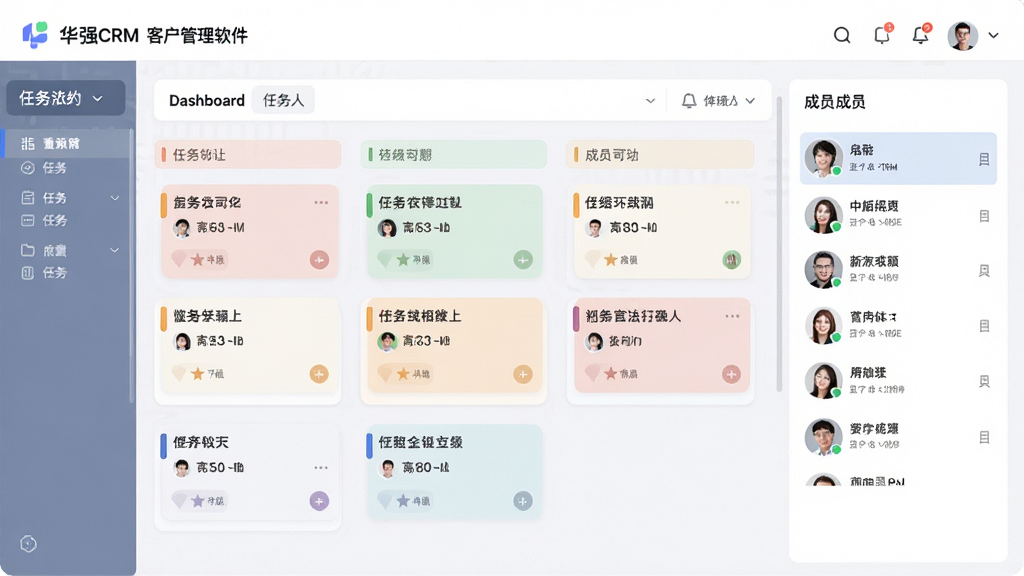 ��ǿCRM�ͻ����������Ŷ�Э�����棬��ʾ���񿴰����Ա�б�������Ƭ��״̬���飬��Աͷ��չʾ�����岼����ˬ��Э���칫������ɫ�ʣ����ʸɾ��޶���Ԫ��