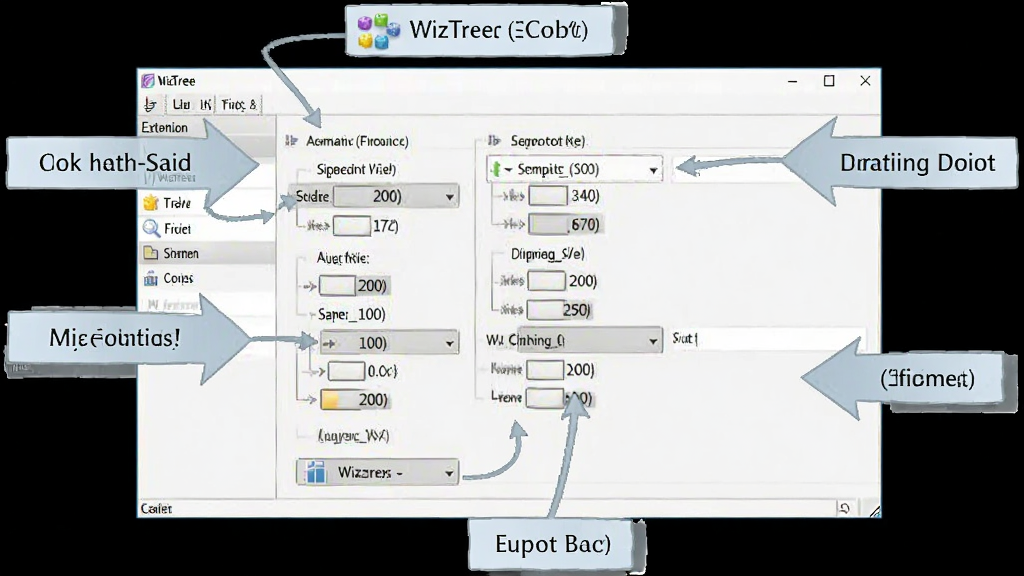 WizTree 操作界面详细标注图,主体为软件界面,标注扫描、筛选、导出等功能按钮,布局清晰,风格教学,细节展示每个功能区域,画质高清干净,无多余元素