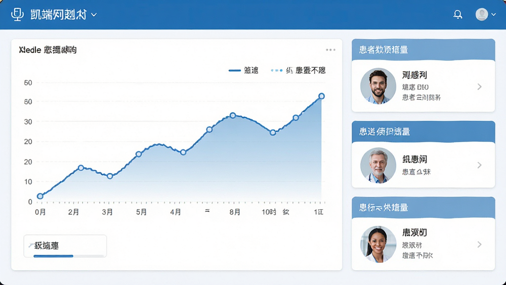 凯德尼医生端患者数据管理界面截图,主体是数据趋势图表和患者信息卡片,布局为左右分栏,排版整齐,风格简洁医疗风,细节包含蓝色折线图和患者头像,画质清晰干净,无多余元素