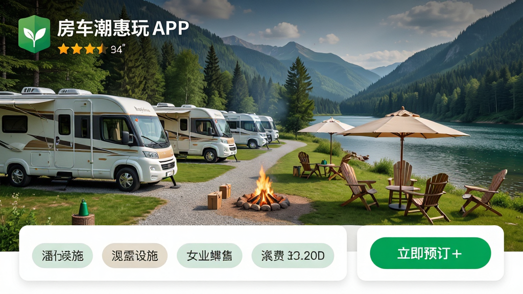 ���壺����������APP��Ӫ��Ԥ�����棬չʾһ����ɽ��ˮ������Ӫ��ȫ�������֣�Ӫ�ش�ͼ�Ϸ�Ϊ���������֣��·�Ϊ��ʩ��ǩ��Ԥ����ť���Ű棺��ͼȫ��չʾ����Ϣ��Ƭ������ͼƬ�·���������ˬ�������Ȼ���·����ɫ��ľɫ���䣬Ӫ�컧��¶Ӫ��Χ��ϸ�ڣ�Ӫ���ڷ�������ͣ�ţ�����������ɡ���������Σ�Ԥ����ť��ɫ��Ŀ�����ʣ����壬�ɾ����޶���Ԫ�ء�