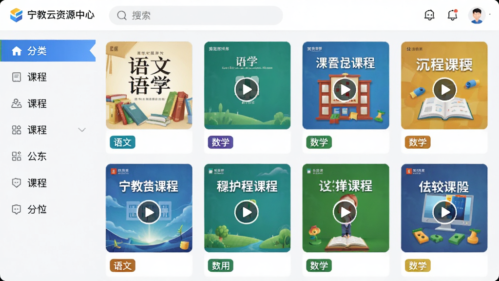 ���壺��������Դ����ҳ�棬չʾ����γ̷�������ͼ�����֣�ҳ��������񲼾֣����Ϊ���ർ�����Ű棺�γ̷����·���ʾ�����ġ�����ѧ���ȱ�ǩ������ִ���Լ��ɫ�ʷḻ��ϸ�ڣ�ÿ�ŷ����в��Ű�ťͼ�꣬�����������򣻻��ʣ����壬�ɾ����޶���Ԫ��