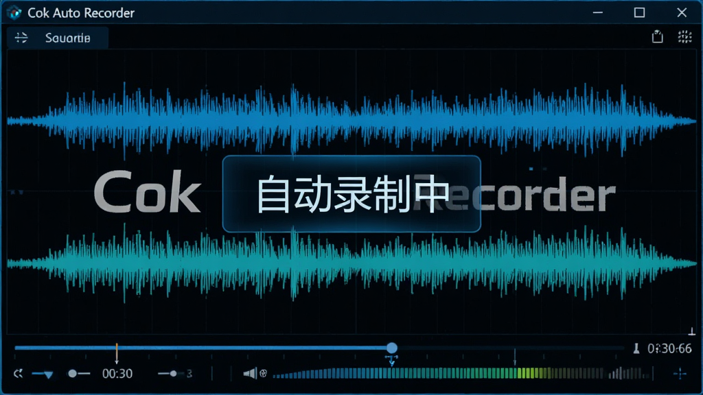 展示Cok Auto Recorder的自动录制波形检测界面,背景是动态音频波形图,中间显示“自动录制中”状态标识,界面带有时间轴和音量指示条,整体色调为蓝黑科技风,画面干净无多余元素,突出软件名称“Cok Auto Recorder”水印