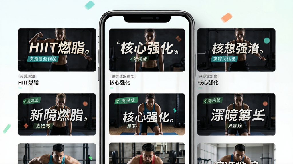 速境APP课程列表页面的宣传图,主体为手机界面展示各类课程封面缩略图,布局为九宫格排列,风格清新明快,细节包含