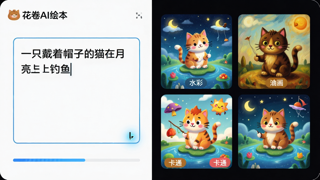 ��������Ϊ������AI�汾����AI�滭���ܽ��棬����������д�С�һֻ����ñ�ӵ�è�������ϵ��㡱���Ҳ������ķ���ͬ���Ĳ廭����ͼ�����ֲ��÷�����ƣ����Ϊ�������������Ҳ�Ϊ����Ԥ�������Ű����������չʾ���С�ˮ�ʡ������ͻ���������ͨ���ȱ�ǩ��������Ϊ�Ƽ�����ͯȤ��ϣ�ɫ��������ϸ�ڰ��������Ĺ�ꡢ���ɽ����������ʸ��壬�ɾ��޶���Ԫ�ء�