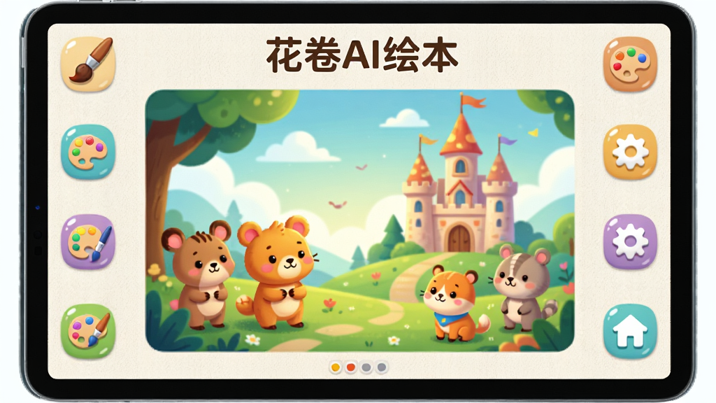 ��������Ϊ������AI�汾��Ӧ�ý��棬����չʾһ����AI���ɵĲ�ɫ��ͯ�汾��ͼ���������пɰ���С����ͳǱ������ֲ���ƽ����Ժ���չʾ�����涥�����������ơ�����AI�汾�������������л��ʡ���ɫ���ͼ���׺���Ű�����������ͼ���������롣���Ϊ��ƽ����ͨ�廭�磬ɫ��������͡�ϸ�ڰ��������ϵİ�ť�߹⡢ֽ���������������ʸ��壬�ɾ��޶���Ԫ�ء�