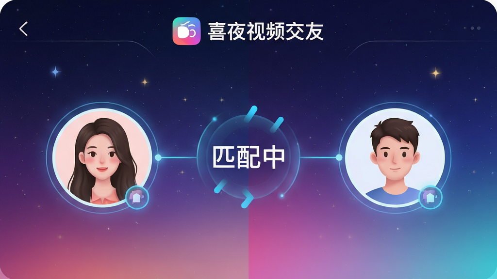 ���壺ϲҹ��Ƶ����APP��ƥ����棬�����û�ͷ��ͨ���������ӣ����֣����ҷ���չʾƥ����̣��м��С�ƥ���С��������Ű棺���ֱ�ۣ�ͷ��Բ�󣻷�񣺿Ƽ������ִ��н�ϣ�����Ϊ�ǿս��䣻ϸ�ڣ���Ļ�Ϸ���ʾ��ϲҹ��Ƶ���ѡ�Logo�����ʸɾ��޶���Ԫ�أ����ʣ�������Ⱦ���ɾ��޶���Ԫ�ء�